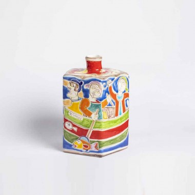 Sicilian ceramic Decorative Bottle de simone pottery Fishermen DSBT623 Sicilian ceramic Decorative Bottle de simone pottery Fishermen DSBT623